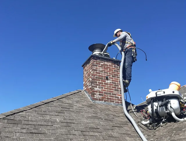 Dedicated Cheshire Chimney Sweep team member cleaning a chimney in Cheshire, CT