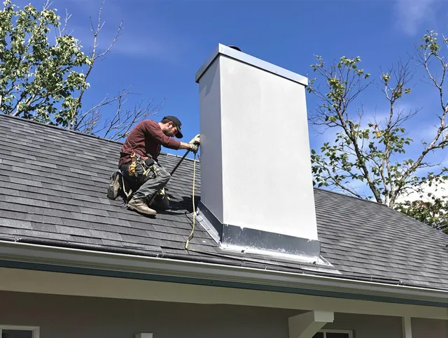 Cheshire Chimney Sweep team member finishing chimney construction in Cheshire, CT