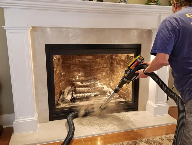 Fireplace cleaning performed by Cheshire Chimney Sweep in Cheshire, CT